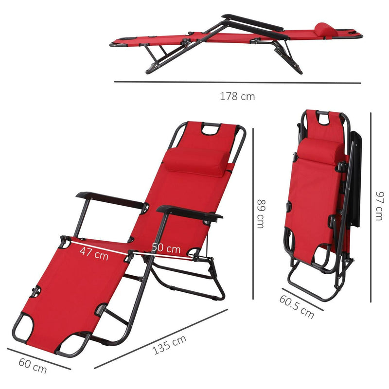 Metal Frame 2 In 1 Lounger W/ Pillow Red