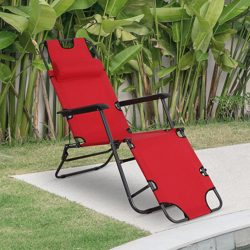 Metal Frame 2 In 1 Lounger W/ Pillow Red