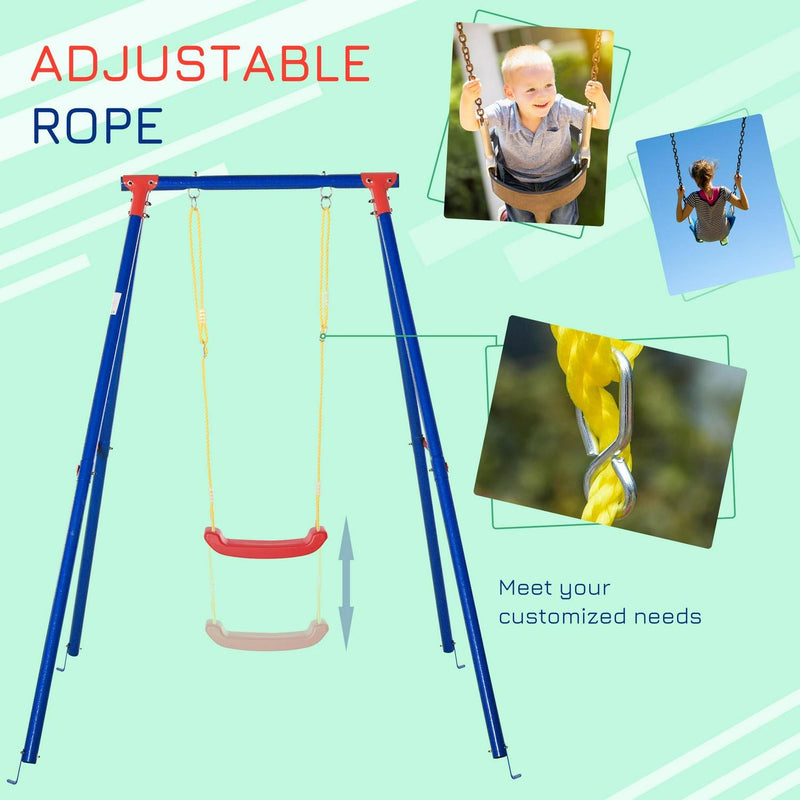 Metal Swing Set W/ Adjustable Rope Heavy Duty A-Frame Stand Outdoor Playset