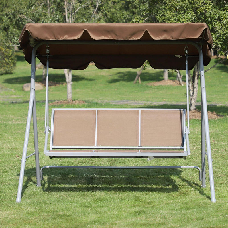 Metal Swing Chair Garden Seat Hammock Patio Bench- Brown