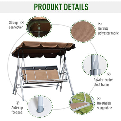 Metal Swing Chair Garden Seat Hammock Patio Bench- Brown