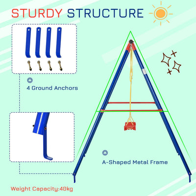 Metal Swing Set W/ Adjustable Rope Heavy Duty A-Frame Stand Outdoor Playset