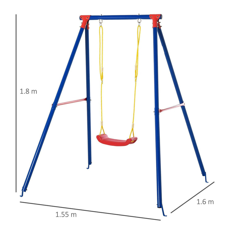 Metal Swing Set W/ Adjustable Rope Heavy Duty A-Frame Stand Outdoor Playset