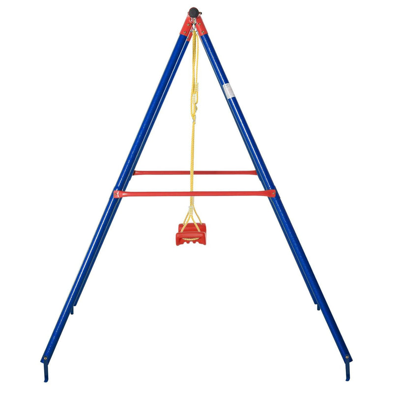 Metal Swing Set W/ Adjustable Rope Heavy Duty A-Frame Stand Outdoor Playset