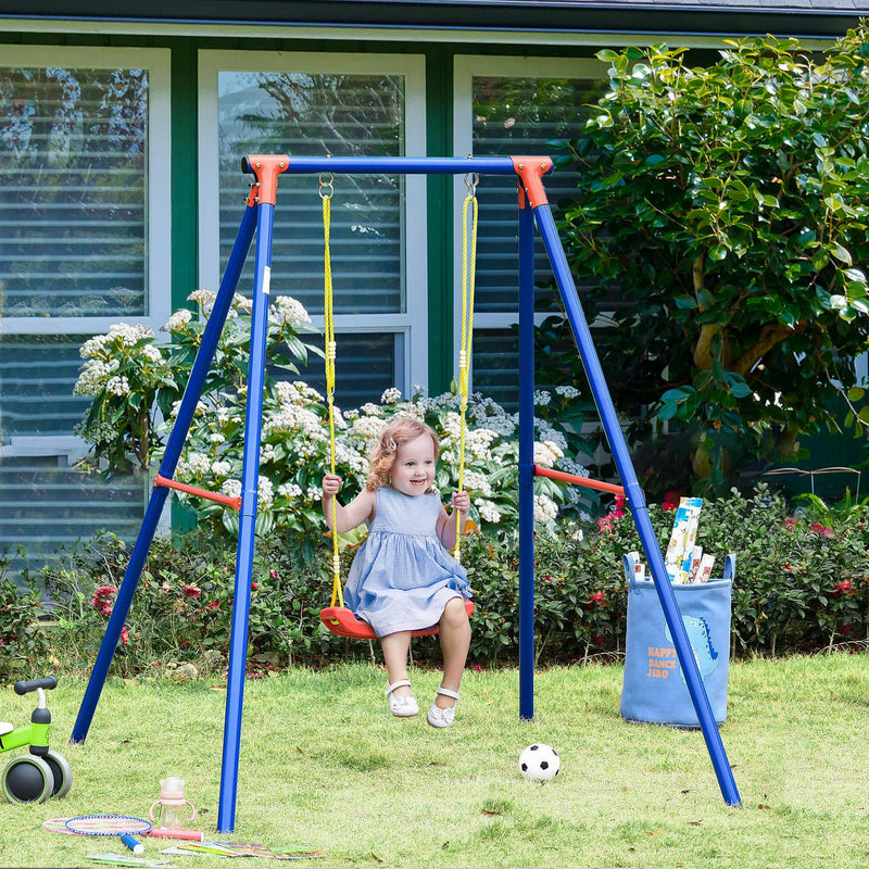 Metal Swing Set W/ Adjustable Rope Heavy Duty A-Frame Stand Outdoor Playset