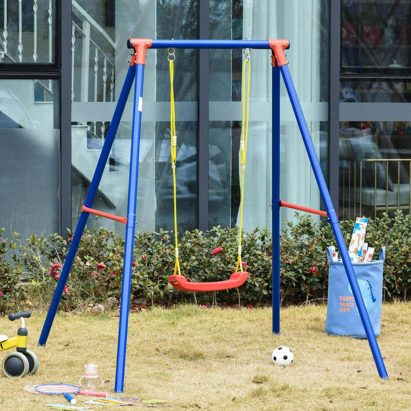 Metal Swing Set W/ Adjustable Rope Heavy Duty A-Frame Stand Outdoor Playset