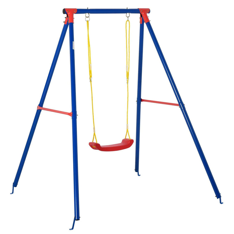 Metal Swing Set W/ Adjustable Rope Heavy Duty A-Frame Stand Outdoor Playset