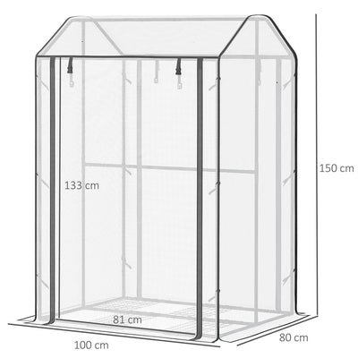 Mini Greenhouse With Shelves Portable Garden Grow For Plants Roll Up Door And Vents, 100 X 80 X 150cm, White