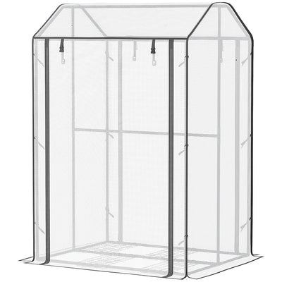 Mini Greenhouse With Shelves Portable Garden Grow For Plants Roll Up Door And Vents, 100 X 80 X 150cm, White