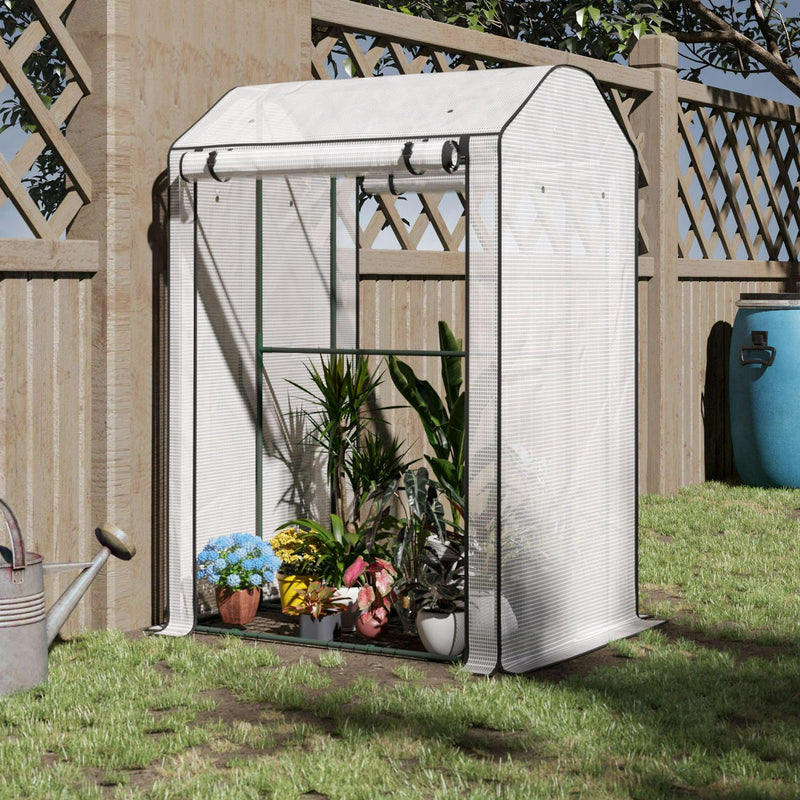 Mini Greenhouse With Shelves Portable Garden Grow For Plants Roll Up Door And Vents, 100 X 80 X 150cm, White