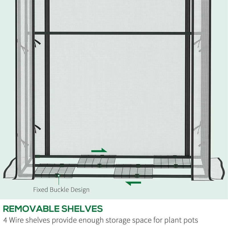 Mini Greenhouse With Shelves Portable Garden Grow For Plants Roll Up Door And Vents, 100 X 80 X 150cm, White