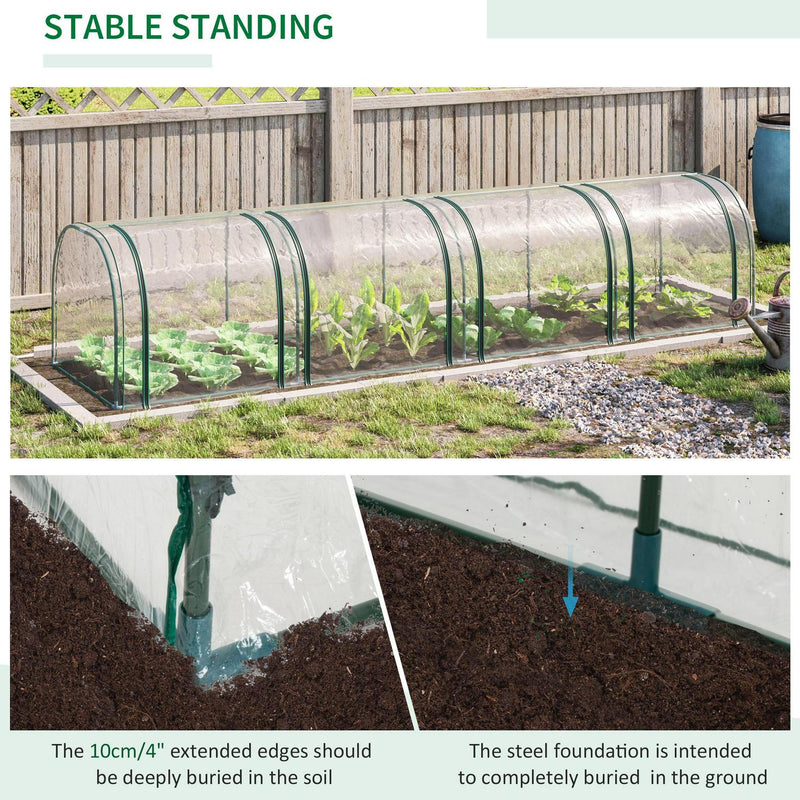 Invernadero de túnel de PVC con estructura de acero para jardín y patio trasero con puertas con cremallera (395 x 100 x 80) cm transparente 