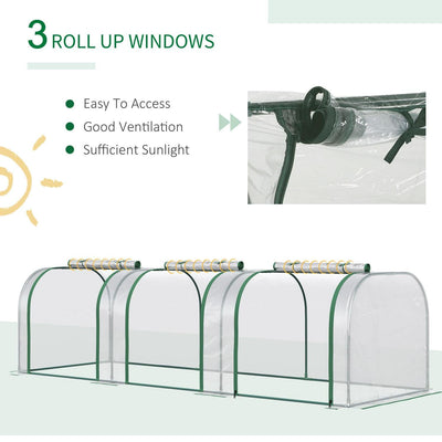 Invernadero de túnel de PVC con estructura de acero para jardín y patio trasero con puertas con cremallera (295 x 100 x 80) cm, transparente 