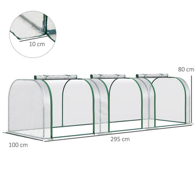 Invernadero de túnel de PVC con estructura de acero para jardín y patio trasero con puertas con cremallera (295 x 100 x 80) cm, transparente 