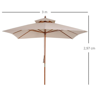 Patio Parasol 3x3M Beige Double Tier