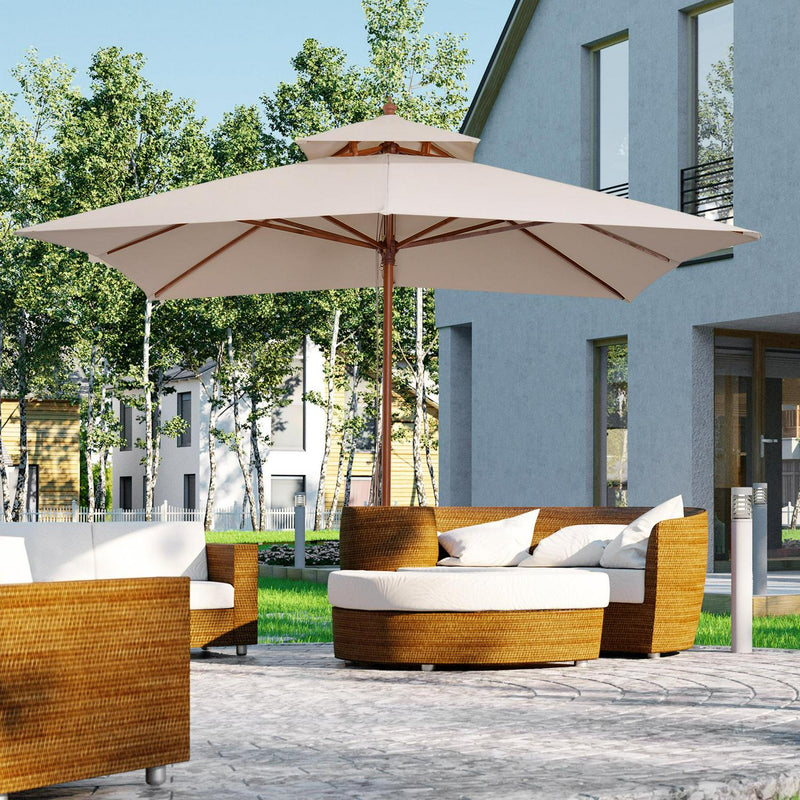 Patio Parasol 3x3M Beige Double Tier