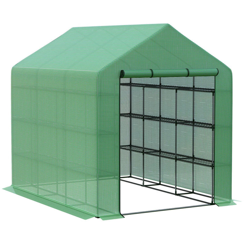 Poly Tunnel Wallk-in Greenhouse Cover Shelves Garden Plant 8ft X 6ft 7ft