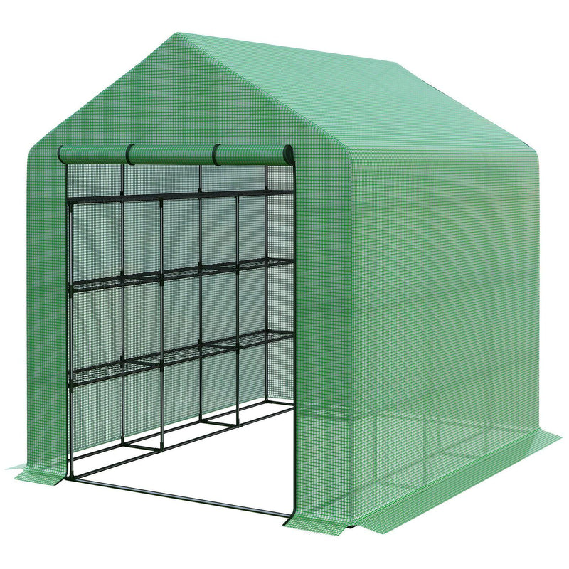 Poly Tunnel Wallk-in Greenhouse Cover Shelves Garden Plant 8ft X 6ft 7ft