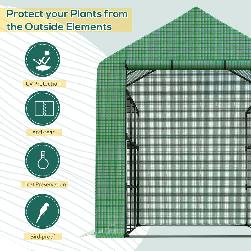 Poly Tunnel Wallk-in Greenhouse Cover Shelves Garden Plant 8ft X 6ft 7ft