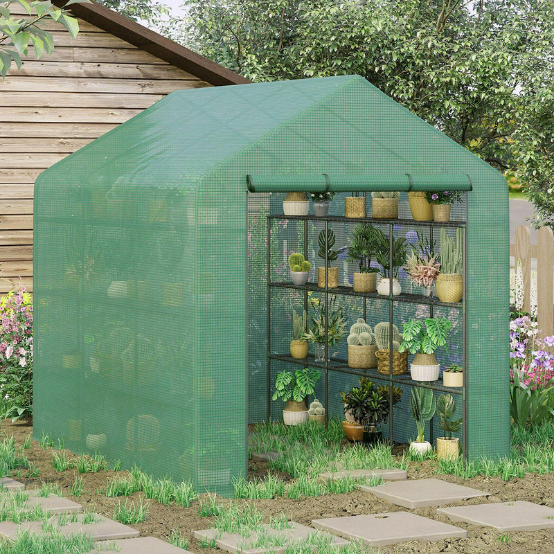 Poly Tunnel Wallk-in Greenhouse Cover Shelves Garden Plant 8ft X 6ft 7ft