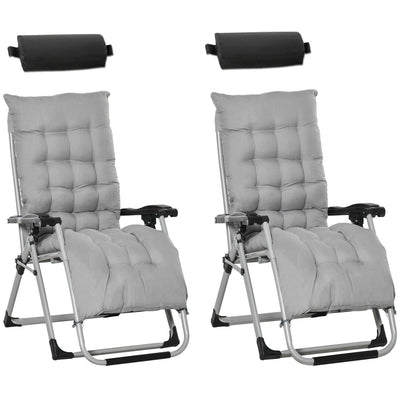 Reclining 2 PCS Zero Gravity Chair Folding Garden Lounger Cushion Light Grey