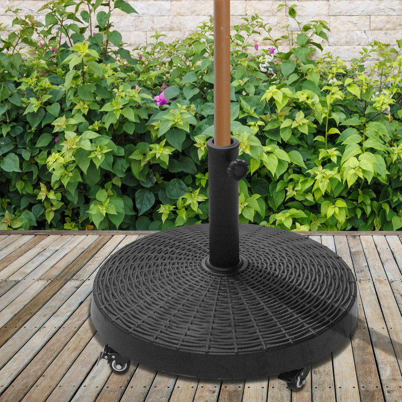 Resin Patio Umbrella Base On Wheels Parasol Stand W/Wheels-Black