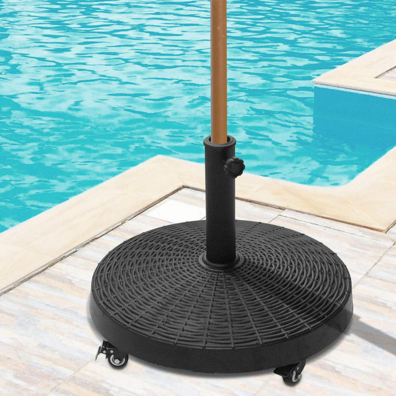 Resin Patio Umbrella Base On Wheels Parasol Stand W/Wheels-Black