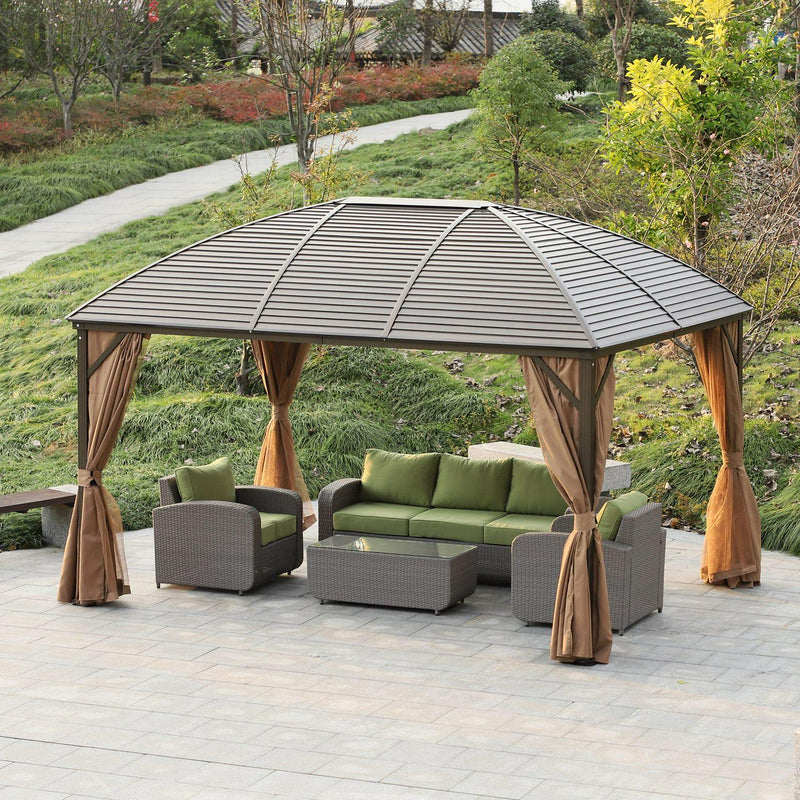 Steel/Aluminium Hardtop Gazebo, 398Lx298W Cm-Black/Brown