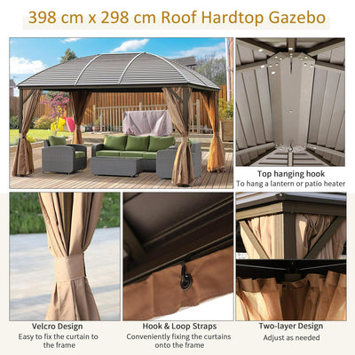 Steel/Aluminium Hardtop Gazebo, 398Lx298W Cm-Black/Brown