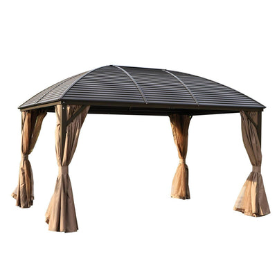 Steel/Aluminium Hardtop Gazebo, 398Lx298W Cm-Black/Brown