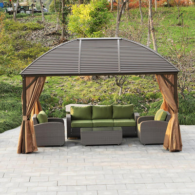 Steel/Aluminium Hardtop Gazebo, 398Lx298W Cm-Black/Brown