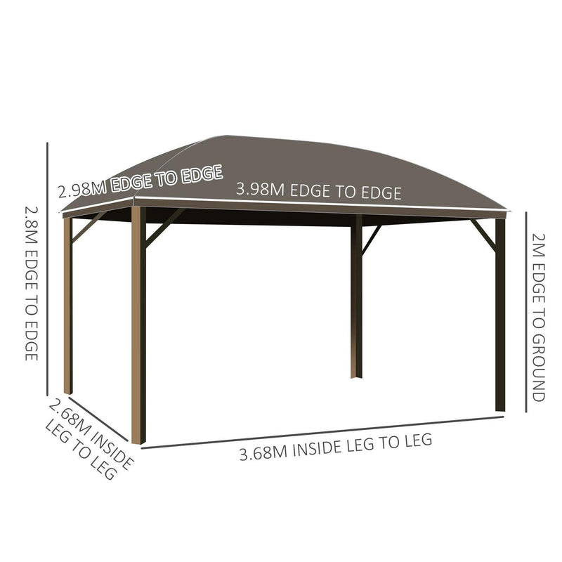 Steel/Aluminium Hardtop Gazebo, 398Lx298W Cm-Black/Brown