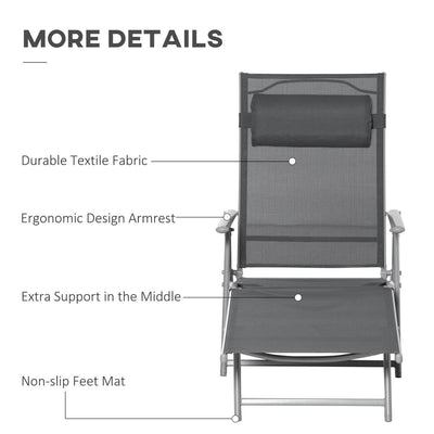 Steel Fabric Lounger Outdoor Folding - Dark Grey