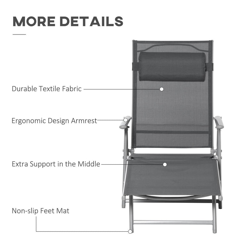 Steel Fabric Lounger Outdoor Folding - Dark Grey