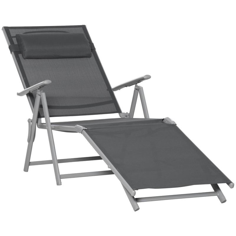 Steel Fabric Lounger Outdoor Folding - Dark Grey