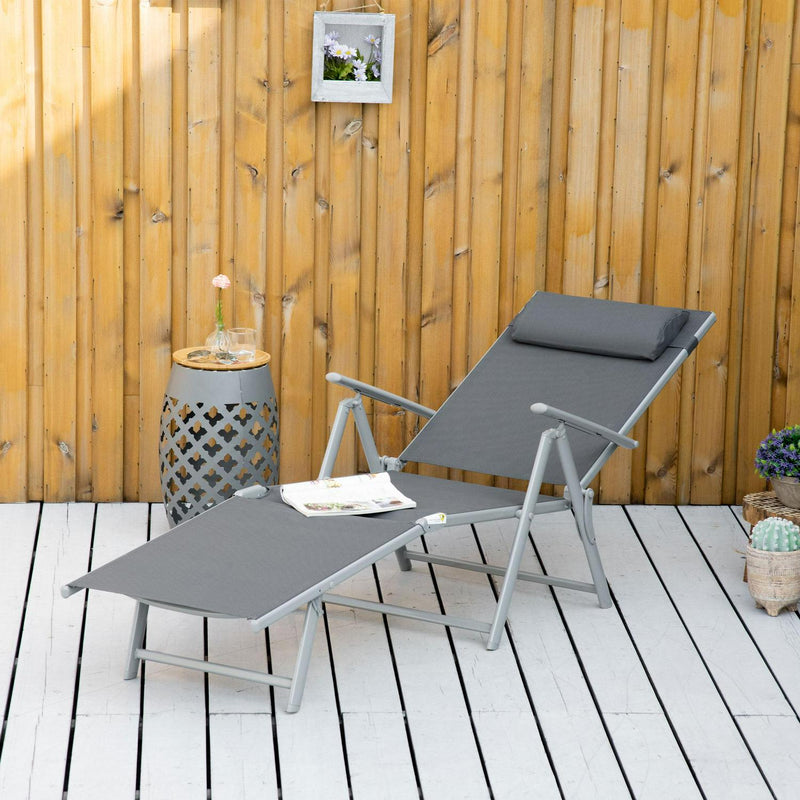 Steel Fabric Lounger Outdoor Folding - Dark Grey