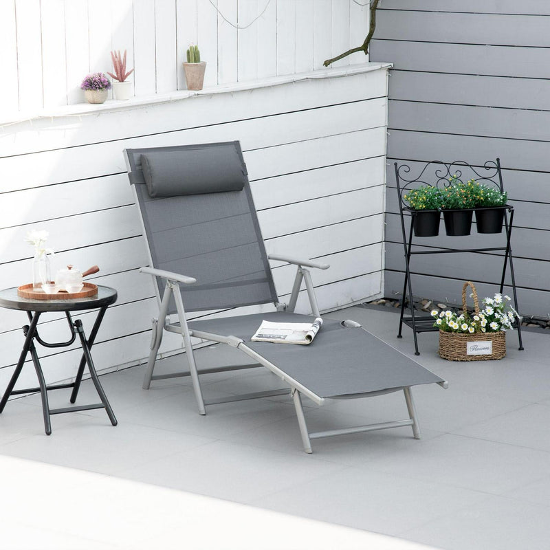 Steel Fabric Lounger Outdoor Folding - Dark Grey