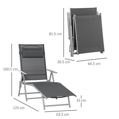 Steel Fabric Lounger Outdoor Folding - Dark Grey