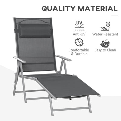 Steel Fabric Lounger Outdoor Folding - Dark Grey