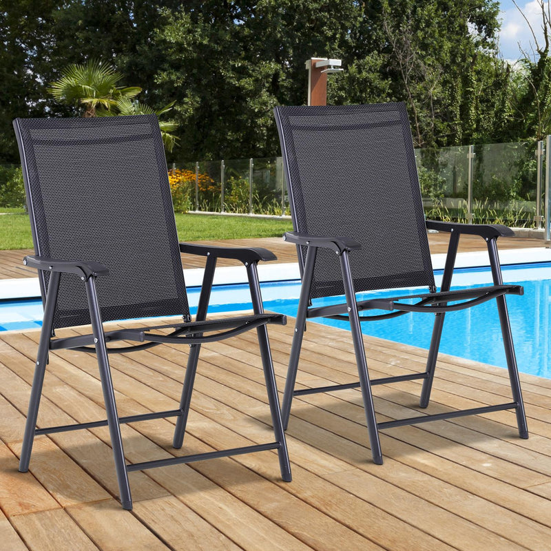 Steel Frame Set Of 2 Foldable Outdoor Garden Chairs Black