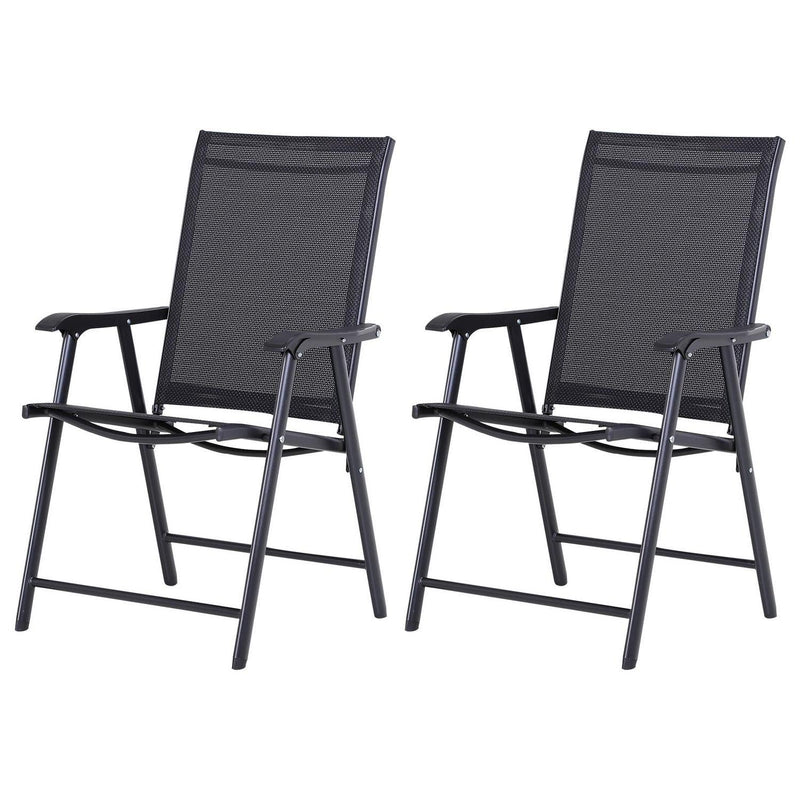 Steel Frame Set Of 2 Foldable Outdoor Garden Chairs Black