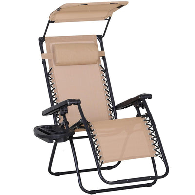 Steel Frame Zero Gravity Outdoor Garden Deck Chair W/ Canopy Beige