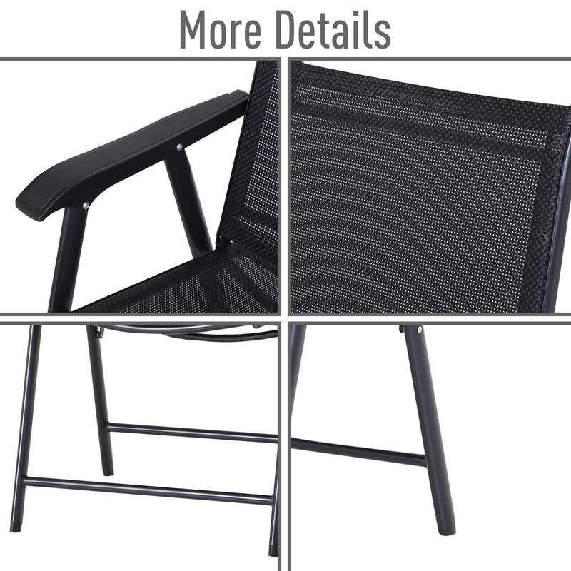 Steel Frame Set Of 2 Foldable Outdoor Garden Chairs Black