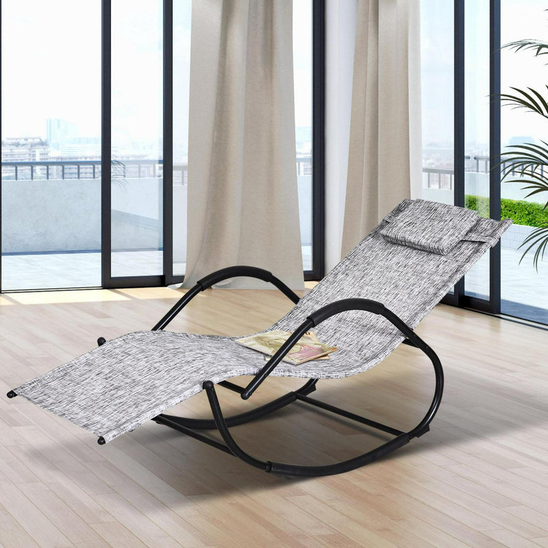 Steel Frame Zero Gravity Rocking Lounge Chair W/ Pillow Grey