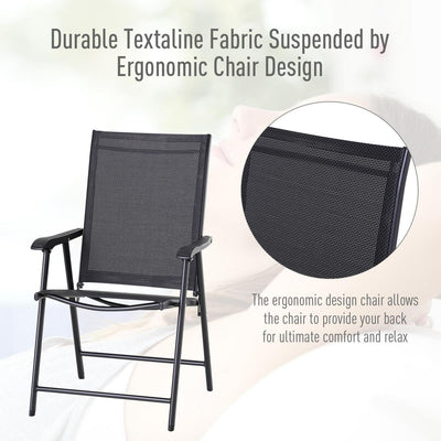 Steel Frame Set Of 2 Foldable Outdoor Garden Chairs Black