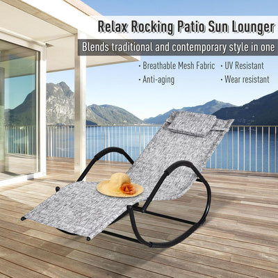 Steel Frame Zero Gravity Rocking Lounge Chair W/ Pillow Grey