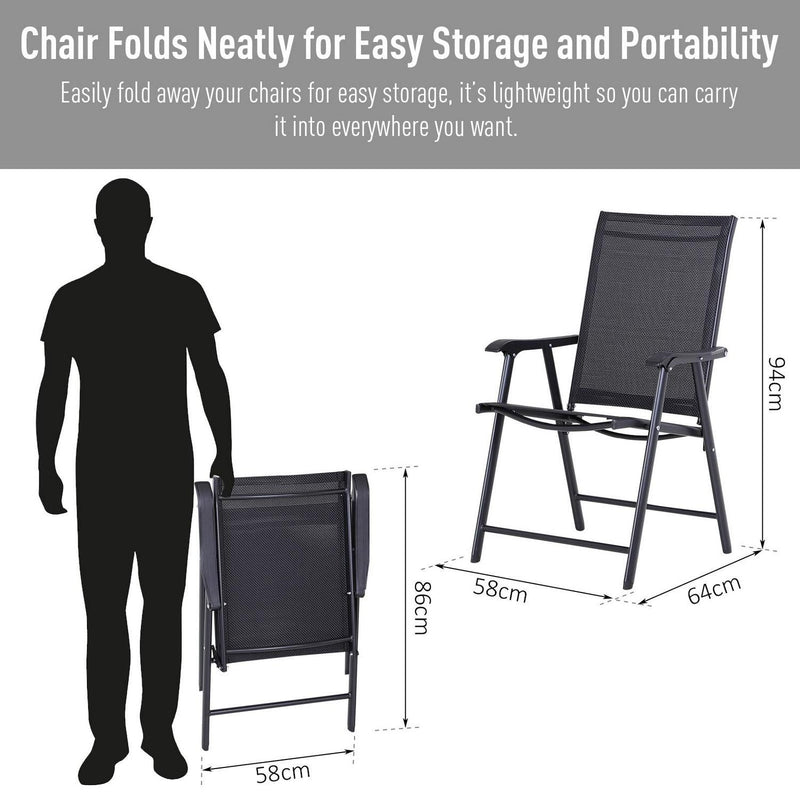 Steel Frame Set Of 2 Foldable Outdoor Garden Chairs Black