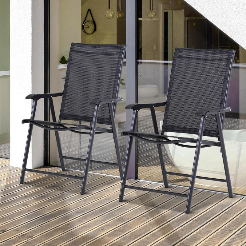 Steel Frame Set Of 2 Foldable Outdoor Garden Chairs Black