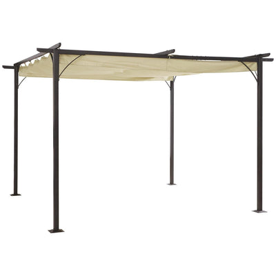 Steel Pergola, 350Lx350Wx230H Cm, Polyester-Black Frame/Beige