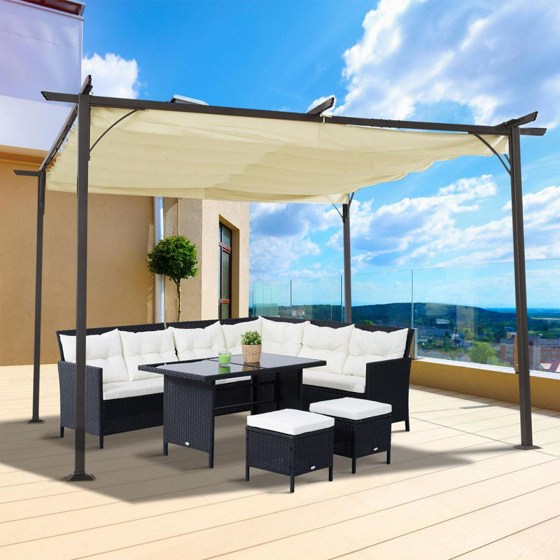 Steel Pergola, 350Lx350Wx230H Cm, Polyester-Black Frame/Beige